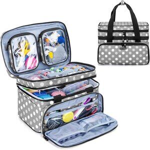 Double Layer Sewing Accessories Organizer with 2 Detachable Pouches